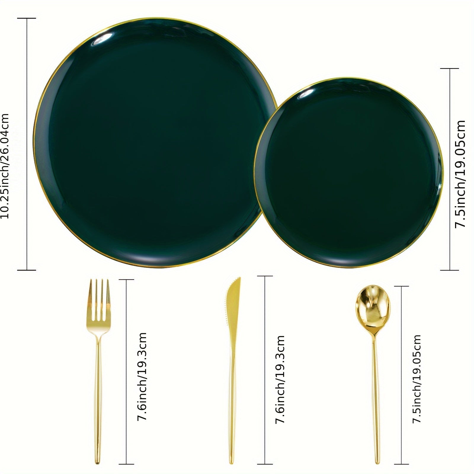 150pcs Golden Plastic Plates Disposable Green Plastic Plates With Golden Rim Disposable Dinnerware: 30 Green Dinner Plates, 30 Dessert Plates, 90pcs Golden Cutlery For Party, Wedding & Mothers Day