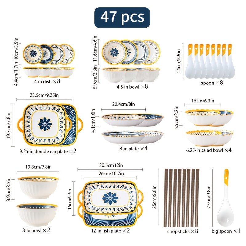 18\u002F29\u002F47pcs, ceramic set, Nordic style, suitable for restaurants, hotels, home kitchens and other occasions, can hold fish, fruits, salads, pasta and other delicacies, suitable for 6 people to use