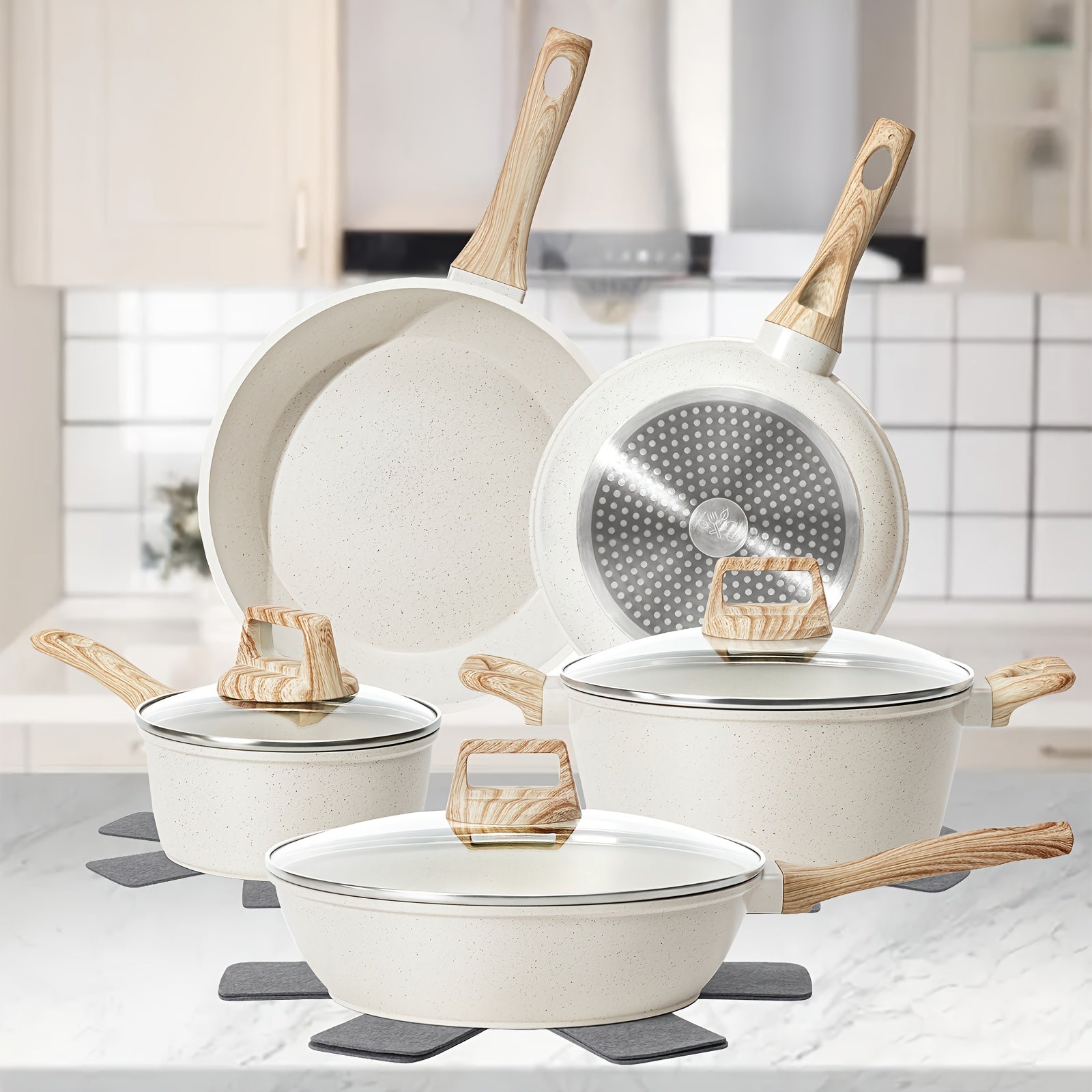 12pcs Non-Stick Cooking Set, Black Granite Induction Cookware, Safe And Healthy Non-Stick Kitchen Cooking Set Including Frying Pans, Saucepans, And Casseroles