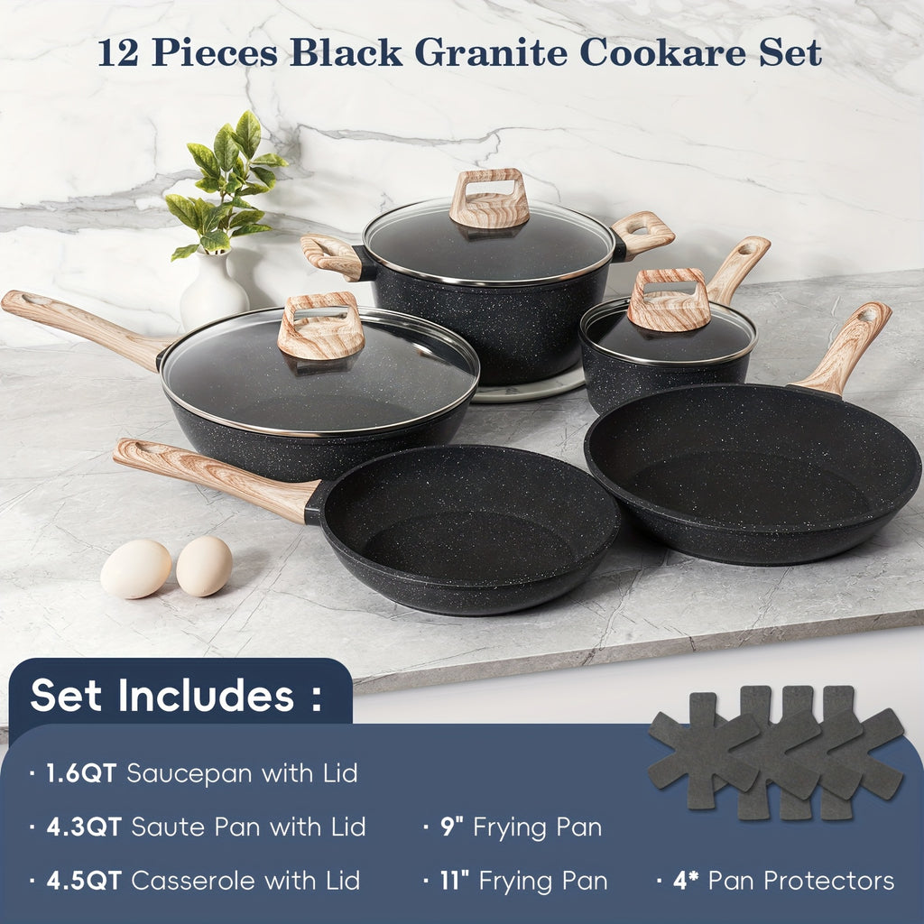 Pan, 12Pot And Pan Set, Non-stick Pan, Kitchen Cookware Set, Non-stick Cooking Set, Including Frying Pan.