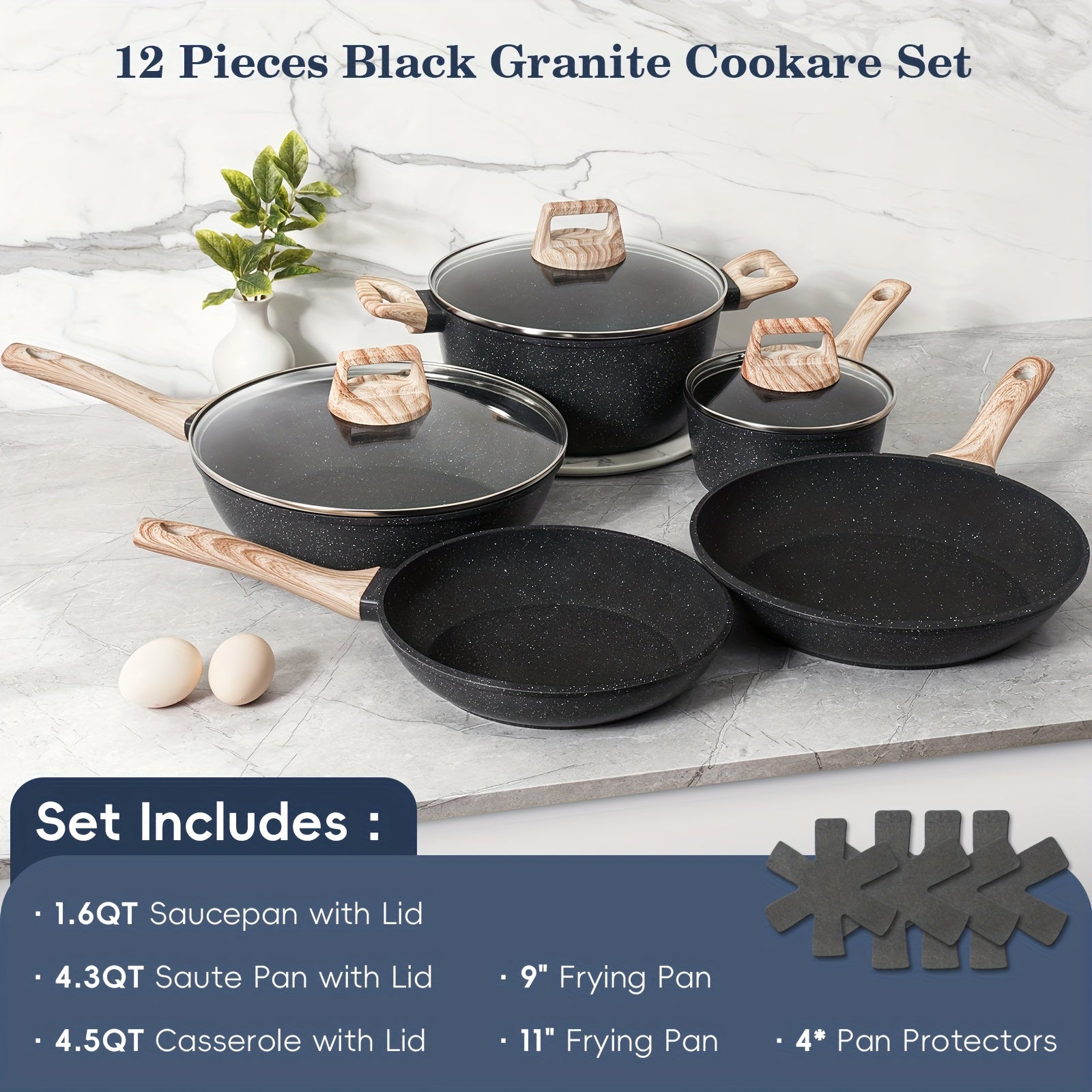 Pan, 12Pot And Pan Set, Non-stick Pan, Kitchen Cookware Set, Non-stick Cooking Set, Including Frying Pan.