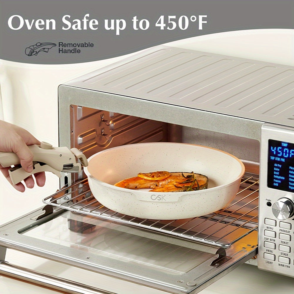 17pcs Heavy-Duty Non-Stick Cookware Set with Removable & Detachable Handle - Induction Compatible, Oven Safe Pots and Pans (Green\u002FCream White) - Stackable Kitchen Cookware for \u002F Stoves, Frying, Boiling,