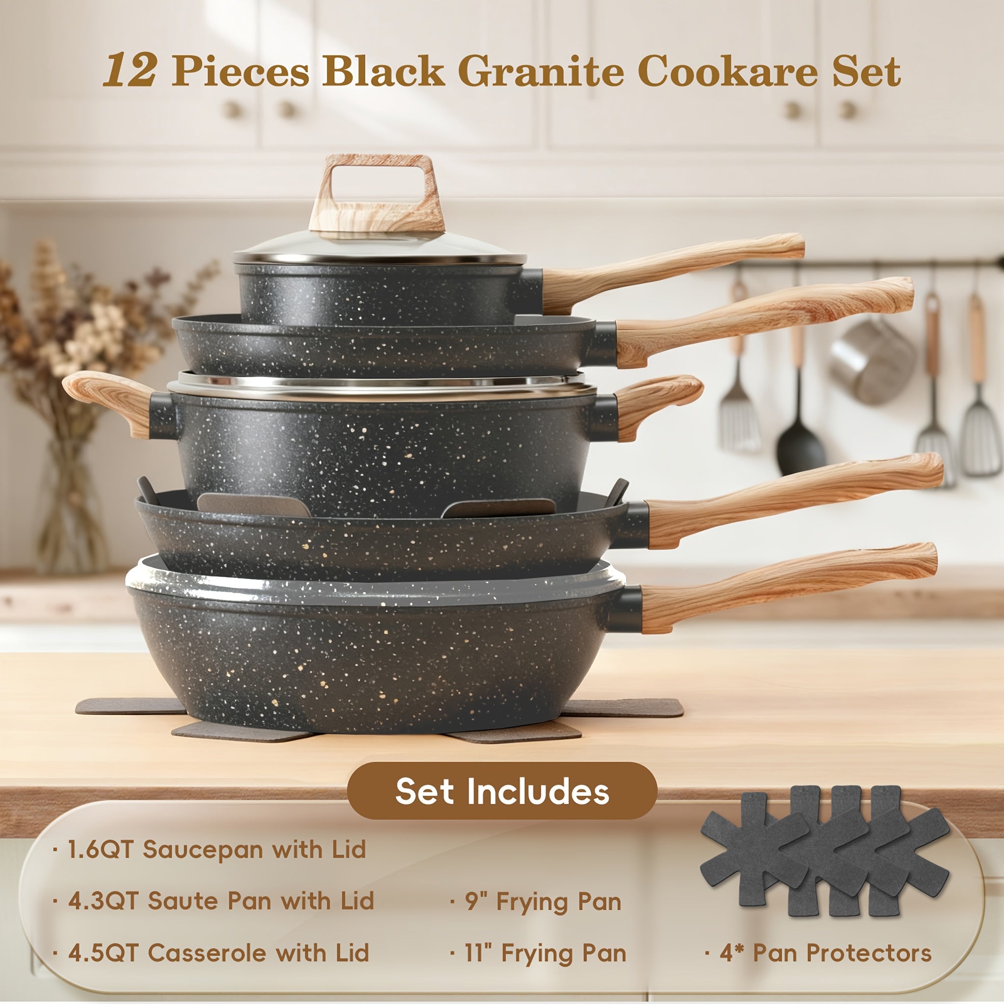 The Latest Style 12pcs Cookware Set, Non-stick Cookware Set, Including Frying Pan, Cooking Pot And Pot Lid, Compatible with All Stoves, High-quality Die-cast Aluminum Sturdy And Durable, Easy to Clean And Durable