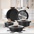 12pcs Non-Stick Cooking Set, Black Granite Induction Cookware, Safe And Healthy Non-Stick Kitchen Cooking Set Including Frying Pans, Saucepans, And Casseroles