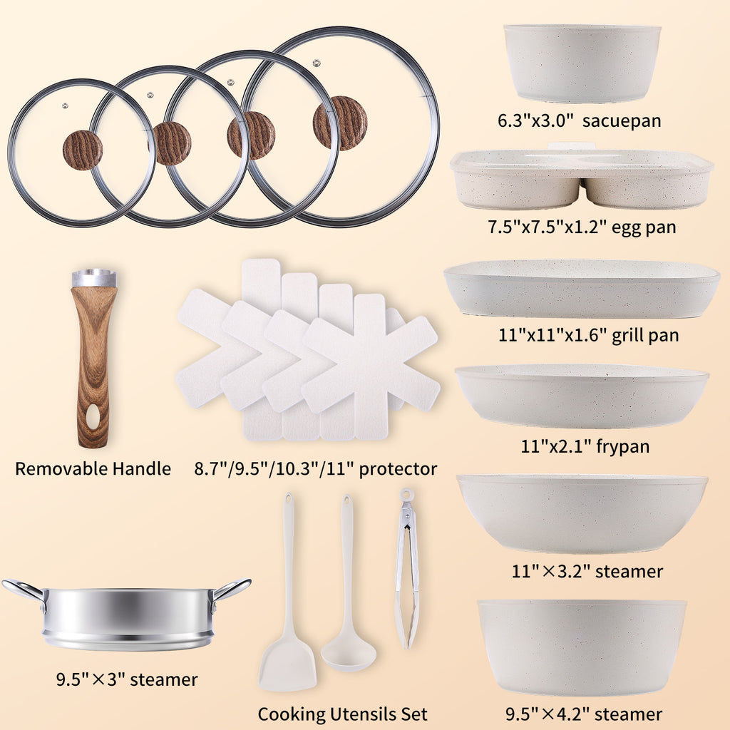 17-Piece Non-Stick Cookware Set with Heat-Resistant Handles and Dishwasher-Safe Lids Perfect for holiday gifting or kitchen use at home, black\u002Fwhite