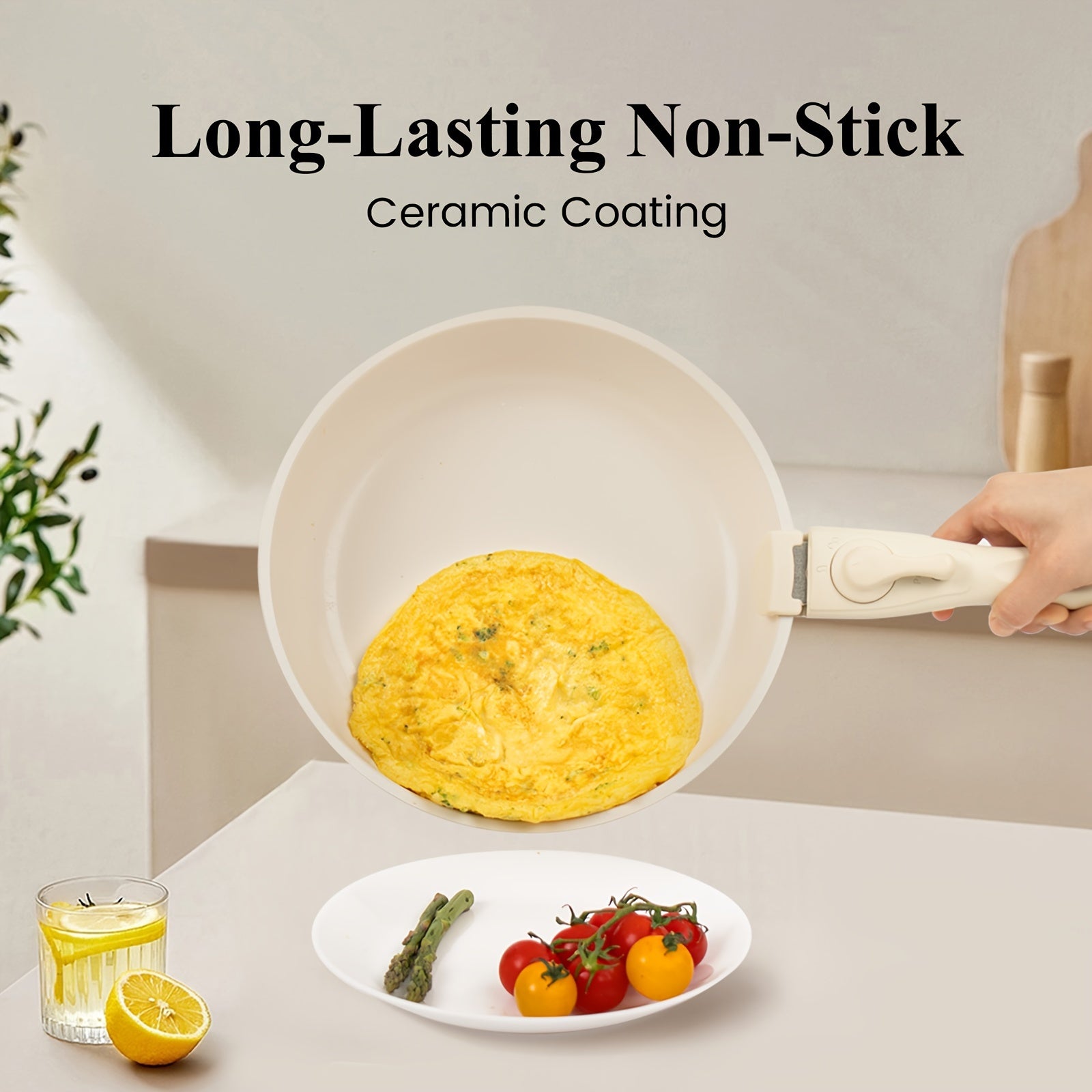 17pcs Versatile Cooking Set: Features a Ceramic Non-Stick Surface, Reduces Storage Needs by 70%, Detachable Handles Suitable for Dishwasher (Handles Excluded), Effortlessly Allows Frying, Stir-Frying, Stewing & Boiling, to Clean And Stylish.