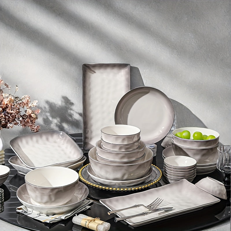 Gradient 16\u002F30pcs Ceramic Tableware Set, Luxurious And High-end, Suitable For Restaurants, Hotels, Holiday Gatherings, Etc. It Can Hold Steaks, Salads, Turkeys, Christmas And New Year Gifts, Suitable For 4\u002F6 People To Use