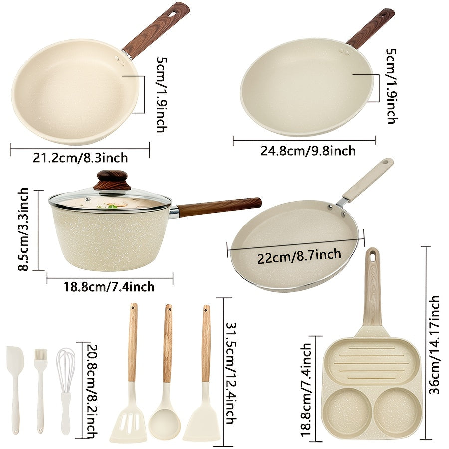 12\u002F15pcs Nonstick Pans Pots Set, Cookware Set with Frying Pan, Saucepan, Cooking Utensils, for Kitchen Home Cannteen Dining Room Use, Gift for Wedding Housewarming, Christmas Gift Box, White