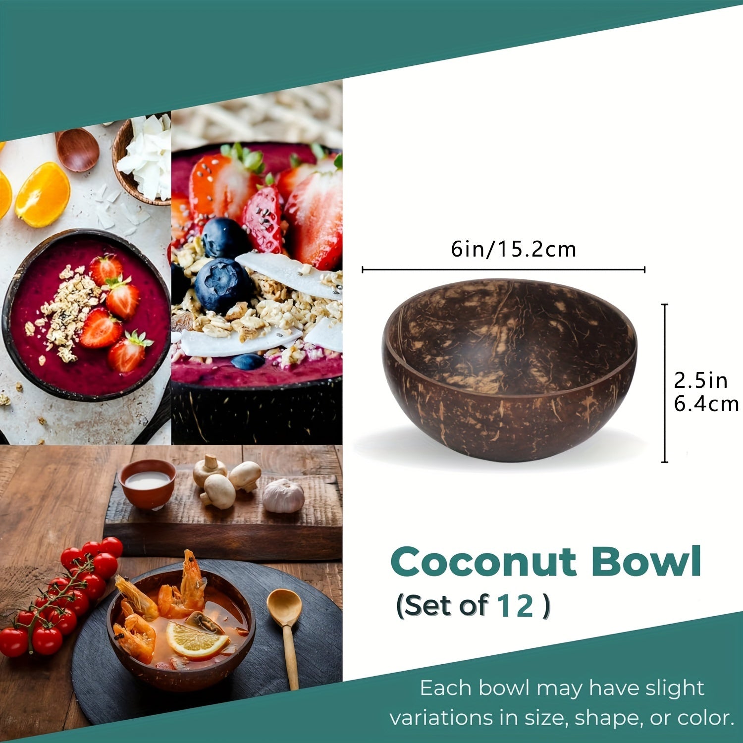 Coconut Shell Bowls Polished Wooden Bowls Natural Smoothie Acai Bowls Salad Bowls for Smoothie, Acai, Fruit, Salad & Yogurt - Perfect Decorative And Serving Bowls, Vegan Gifts Kitchen Decorcc, Rustic Kitchen Decor (3\u002F12pcs, Polished)