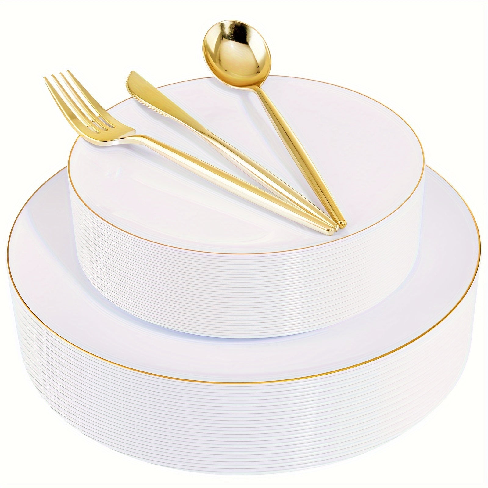 150pcs Golden Plastic Plates Disposable Green Plastic Plates With Golden Rim Disposable Dinnerware: 30 Green Dinner Plates, 30 Dessert Plates, 90pcs Golden Cutlery For Party, Wedding & Mothers Day