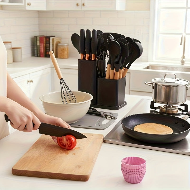 A 29pcs Cookware Collection, Including Silicone Kitchen Tools (With a Stand), Non-Stick Heat-Resistant Pots, Cake Molds, Scissors, And Cutting Boards, Is Perfect for Everyday Cooking in Home Kitchens And Is an Excellent Option for Families And Cooki
