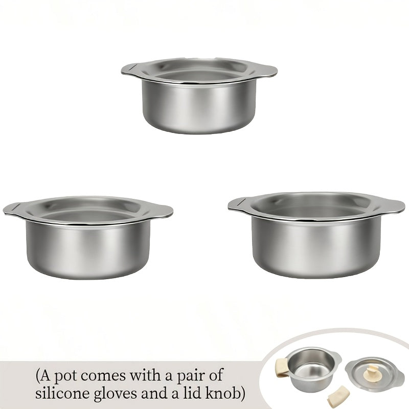 6pcs 304 Stainless Steel Non-Stick Cookware Set, Dual-Purpose Pot & Plate Pots And Pans Set, High Temperature Resistant With Free Heat-Resistant Silicone Gloves & Lid Knob, Non-Abrasive Process, Induction Compatible