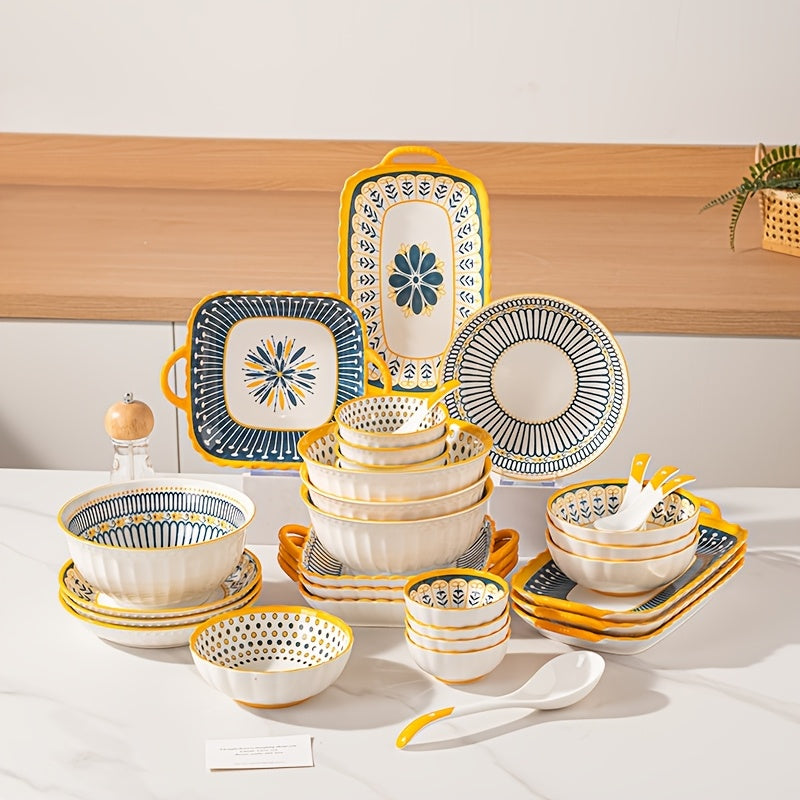 18\u002F29\u002F47pcs, ceramic set, Nordic style, suitable for restaurants, hotels, home kitchens and other occasions, can hold fish, fruits, salads, pasta and other delicacies, suitable for 6 people to use