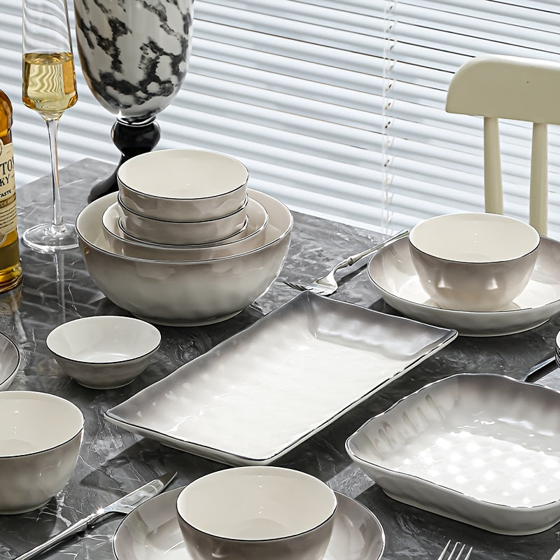 Gradient 16\u002F30pcs Ceramic Tableware Set, Luxurious And High-end, Suitable For Restaurants, Hotels, Holiday Gatherings, Etc. It Can Hold Steaks, Salads, Turkeys, Christmas And New Year Gifts, Suitable For 4\u002F6 People To Use