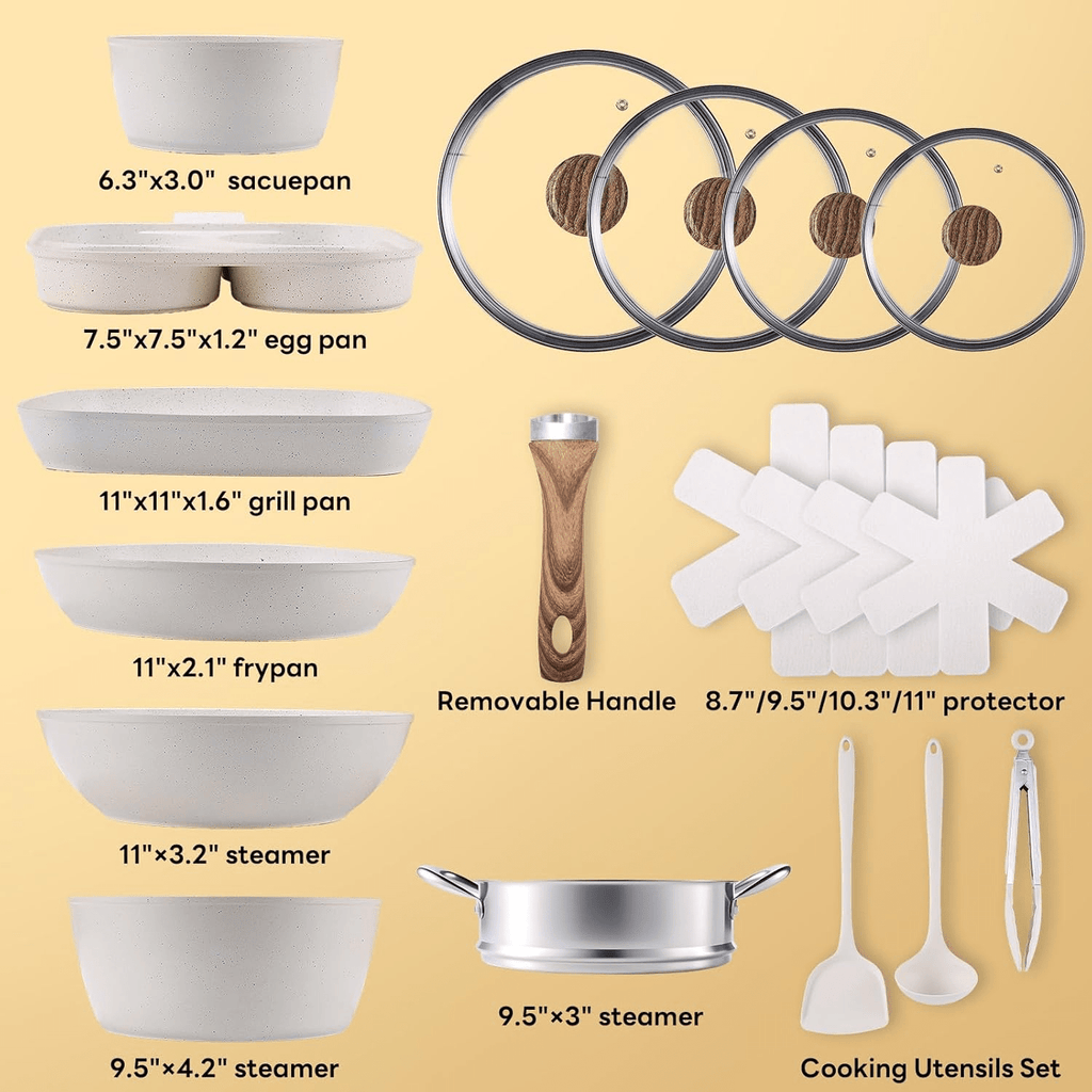 17-Piece Non-Stick Cookware Set with Heat-Resistant Handles and Dishwasher-Safe Lids Perfect for holiday gifting or kitchen use at home, black\u002Fwhite