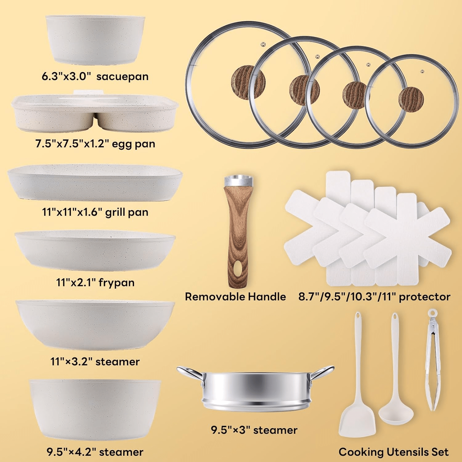 17-Piece Non-Stick Cookware Set with Heat-Resistant Handles and Dishwasher-Safe Lids Perfect for holiday gifting or kitchen use at home, black\u002Fwhite