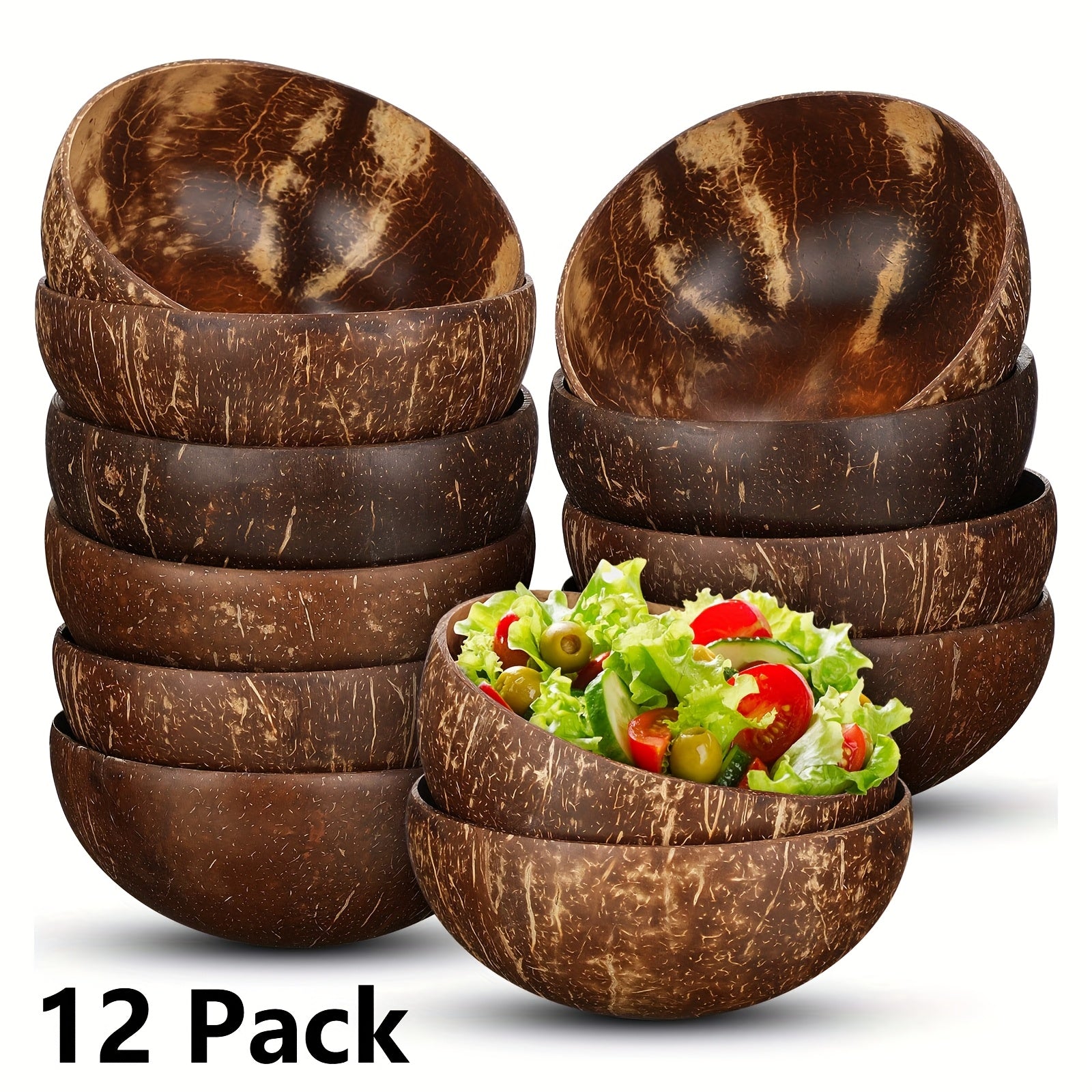 Coconut Shell Bowls Polished Wooden Bowls Natural Smoothie Acai Bowls Salad Bowls for Smoothie, Acai, Fruit, Salad & Yogurt - Perfect Decorative And Serving Bowls, Vegan Gifts Kitchen Decorcc, Rustic Kitchen Decor (3\u002F12pcs, Polished)
