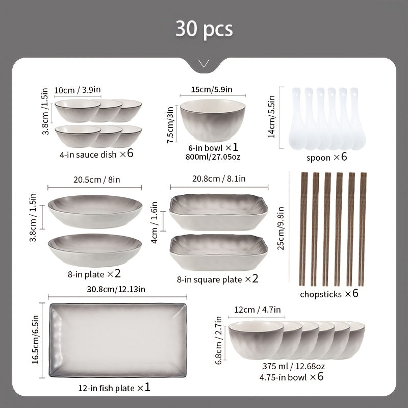 Gradient 16\u002F30pcs Ceramic Tableware Set, Luxurious And High-end, Suitable For Restaurants, Hotels, Holiday Gatherings, Etc. It Can Hold Steaks, Salads, Turkeys, Christmas And New Year Gifts, Suitable For 4\u002F6 People To Use