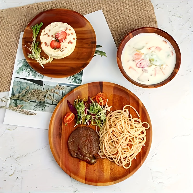 4 Wooden Plates - Perfect for Snacks, Fruits And Small Treats - Suitable for Homes, Restaurants, Bars, Parties, Festivals, Home Decoration And Kitchens