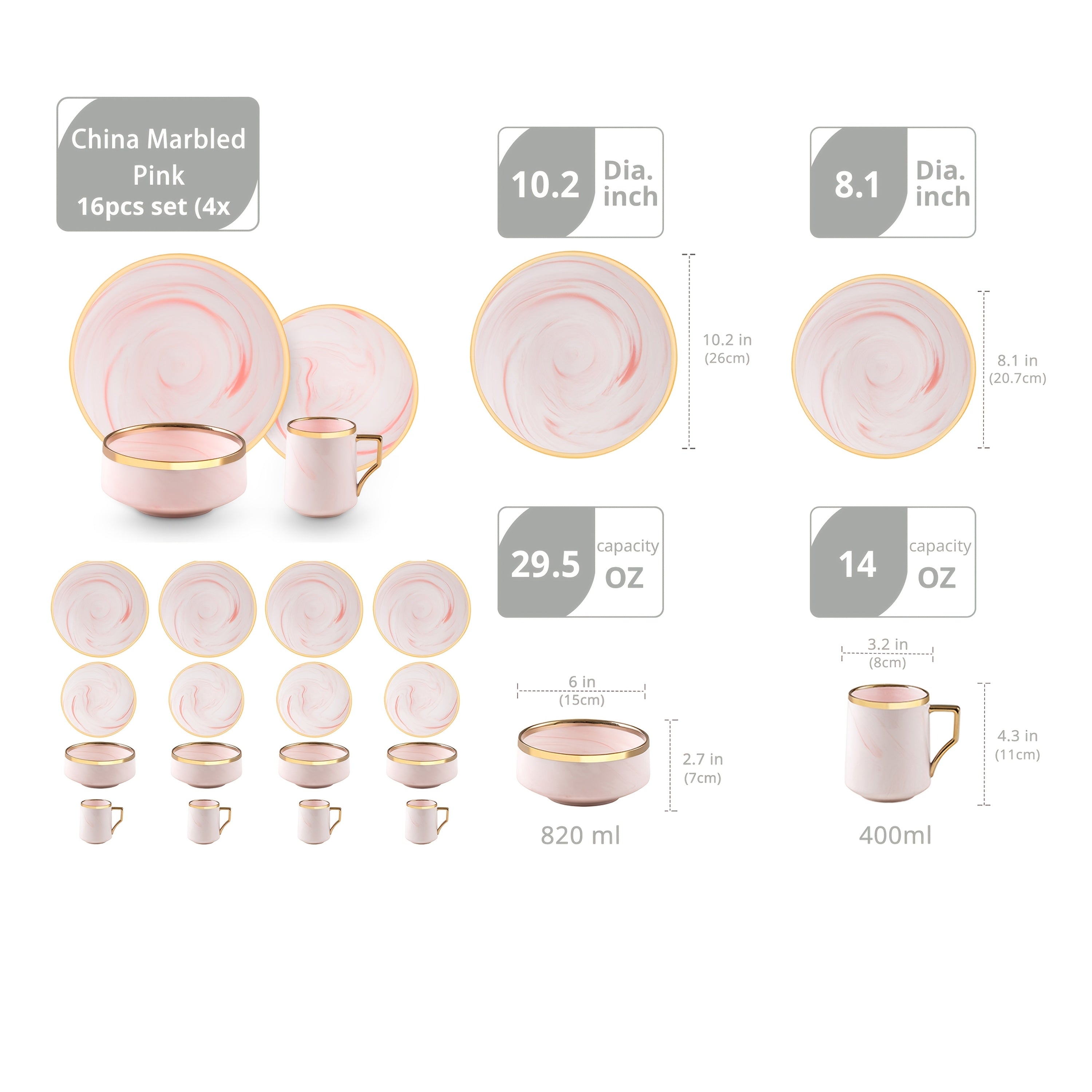 16pcs And 20pcs Plates And Bowls Sets, Fine China Artisan Marbled Dinner Set for 4, Dishwahser Safe, Scratch Resistant, with Golden Line