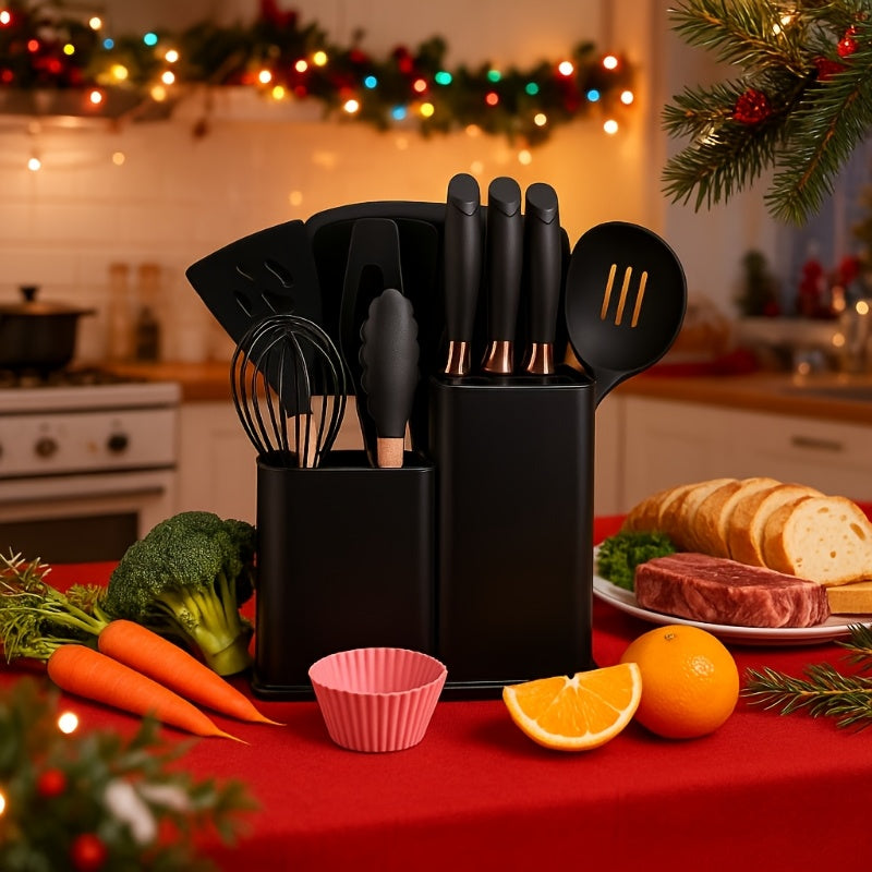 A 29pcs Cookware Collection, Including Silicone Kitchen Tools (With a Stand), Non-Stick Heat-Resistant Pots, Cake Molds, Scissors, And Cutting Boards, Is Perfect for Everyday Cooking in Home Kitchens And Is an Excellent Option for Families And Cooki