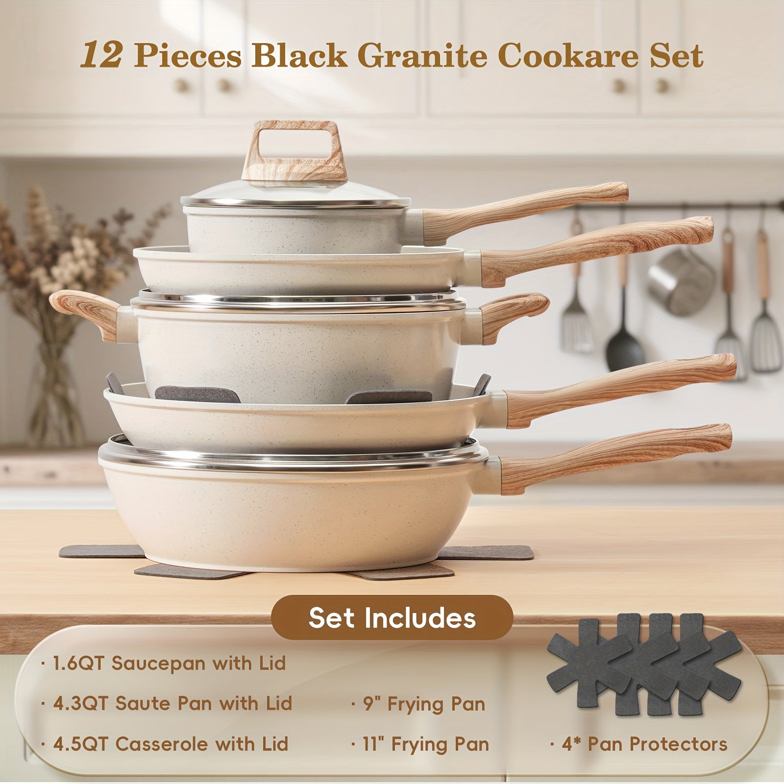 The Latest Style 12pcs Cookware Set, Non-stick Cookware Set, Including Frying Pan, Cooking Pot And Pot Lid, Compatible with All Stoves, High-quality Die-cast Aluminum Sturdy And Durable, Easy to Clean And Durable