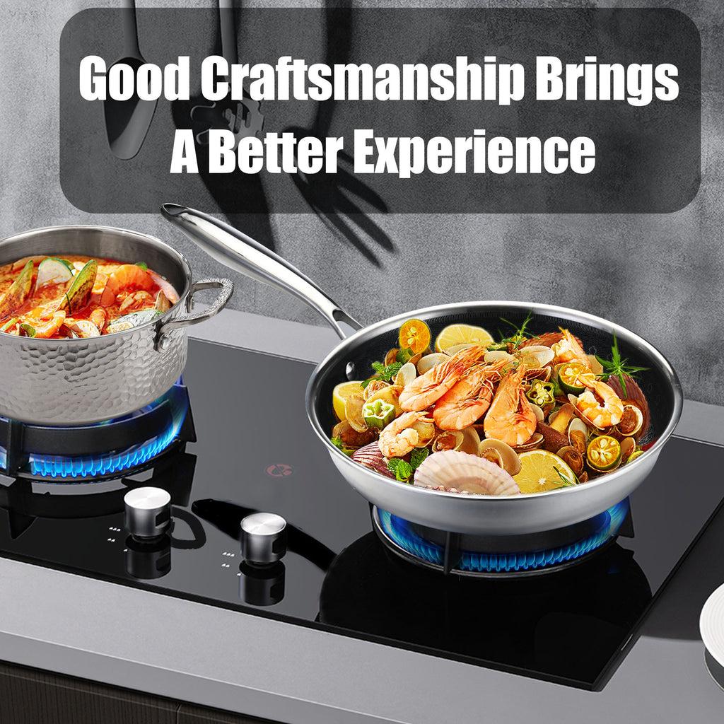 Vivicreate Stainless Steel Cookware Set, 18-Piece Pots . Pans .Dishcloths Set, Kitchen Cookware Set with Stay-Cool Handle, Dishwasher Safe & Compatible with All Stovetops (Gas, Electric & Induction)