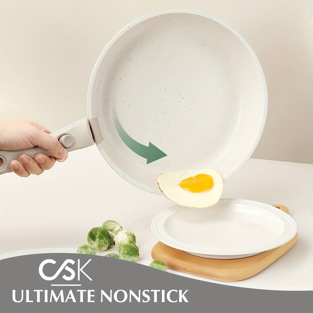 17pcs Heavy-Duty Non-Stick Cookware Set with Removable & Detachable Handle - Induction Compatible, Oven Safe Pots and Pans (Green\u002FCream White) - Stackable Kitchen Cookware for \u002F Stoves, Frying, Boiling,