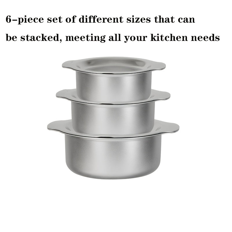 6pcs 304 Stainless Steel Non-Stick Cookware Set, Dual-Purpose Pot & Plate Pots And Pans Set, High Temperature Resistant With Free Heat-Resistant Silicone Gloves & Lid Knob, Non-Abrasive Process, Induction Compatible