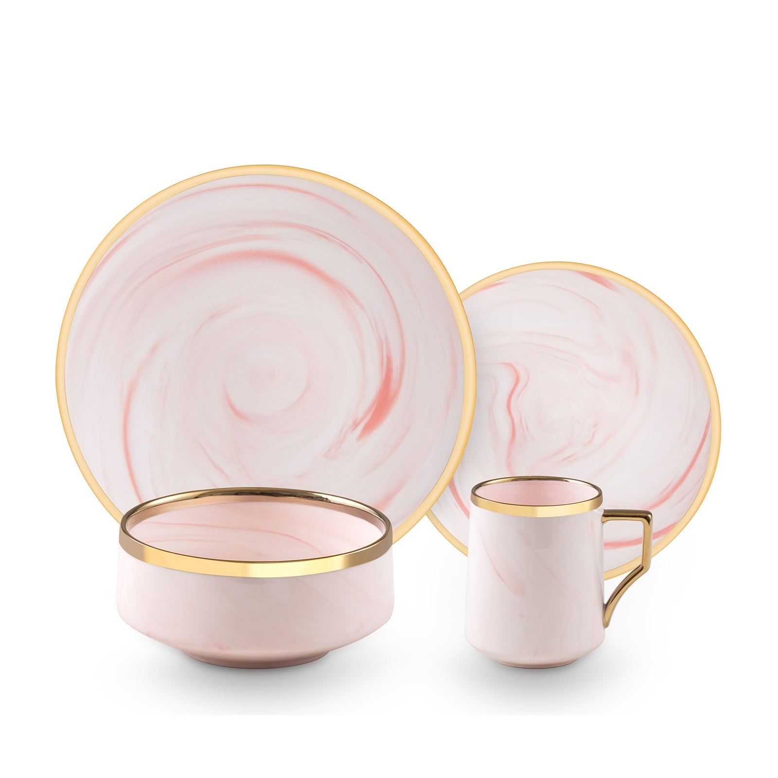 16pcs And 20pcs Plates And Bowls Sets, Fine China Artisan Marbled Dinner Set for 4, Dishwahser Safe, Scratch Resistant, with Golden Line