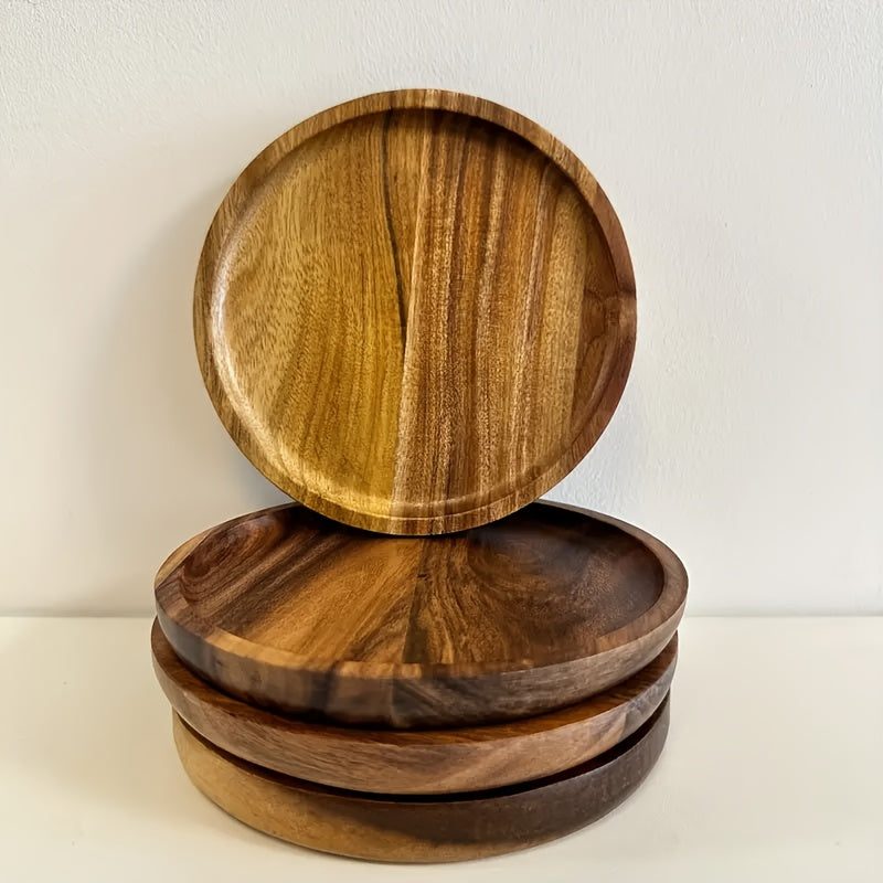 4 Wooden Plates - Perfect for Snacks, Fruits And Small Treats - Suitable for Homes, Restaurants, Bars, Parties, Festivals, Home Decoration And Kitchens
