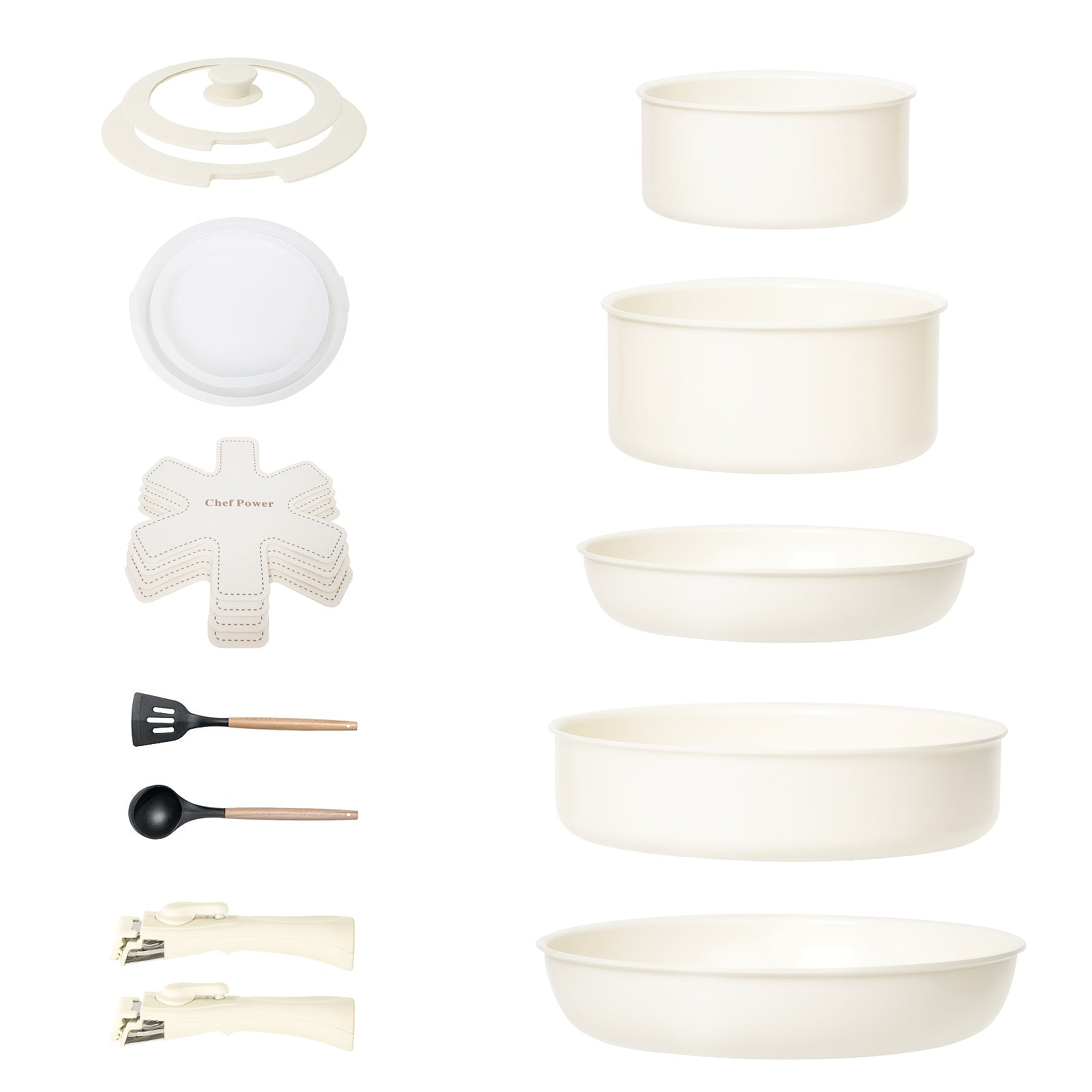 17pcs Versatile Cooking Set: Features a Ceramic Non-Stick Surface, Reduces Storage Needs by 70%, Detachable Handles Suitable for Dishwasher (Handles Excluded), Effortlessly Allows Frying, Stir-Frying, Stewing & Boiling, to Clean And Stylish.