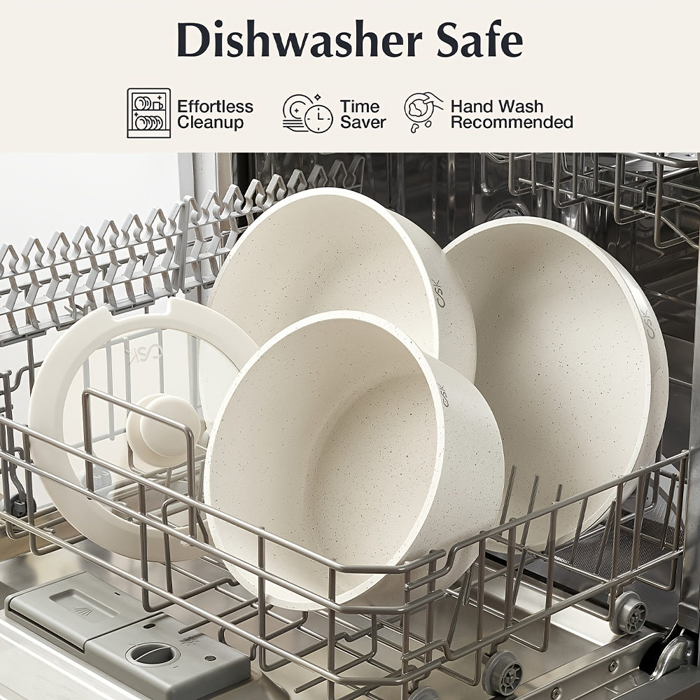 17pcs Heavy-Duty Non-Stick Cookware Set with Removable & Detachable Handle - Induction Compatible, Oven Safe Pots and Pans (Green\u002FCream White) - Stackable Kitchen Cookware for \u002F Stoves, Frying, Boiling,