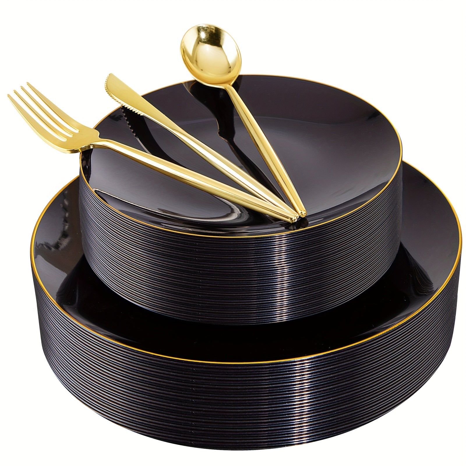 150pcs Golden Plastic Plates Disposable Green Plastic Plates With Golden Rim Disposable Dinnerware: 30 Green Dinner Plates, 30 Dessert Plates, 90pcs Golden Cutlery For Party, Wedding & Mothers Day