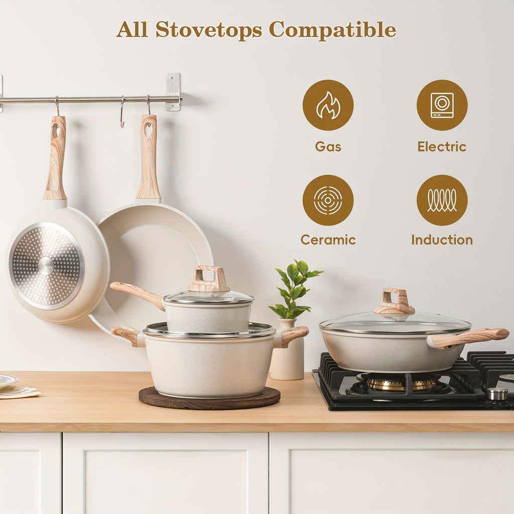 12pcs Non-Stick Cooking Set, Black Granite Induction Cookware, Safe And Healthy Non-Stick Kitchen Cooking Set Including Frying Pans, Saucepans, And Casseroles