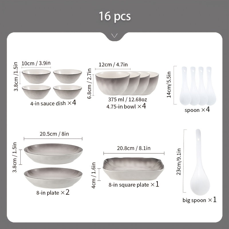 Gradient 16\u002F30pcs Ceramic Tableware Set, Luxurious And High-end, Suitable For Restaurants, Hotels, Holiday Gatherings, Etc. It Can Hold Steaks, Salads, Turkeys, Christmas And New Year Gifts, Suitable For 4\u002F6 People To Use