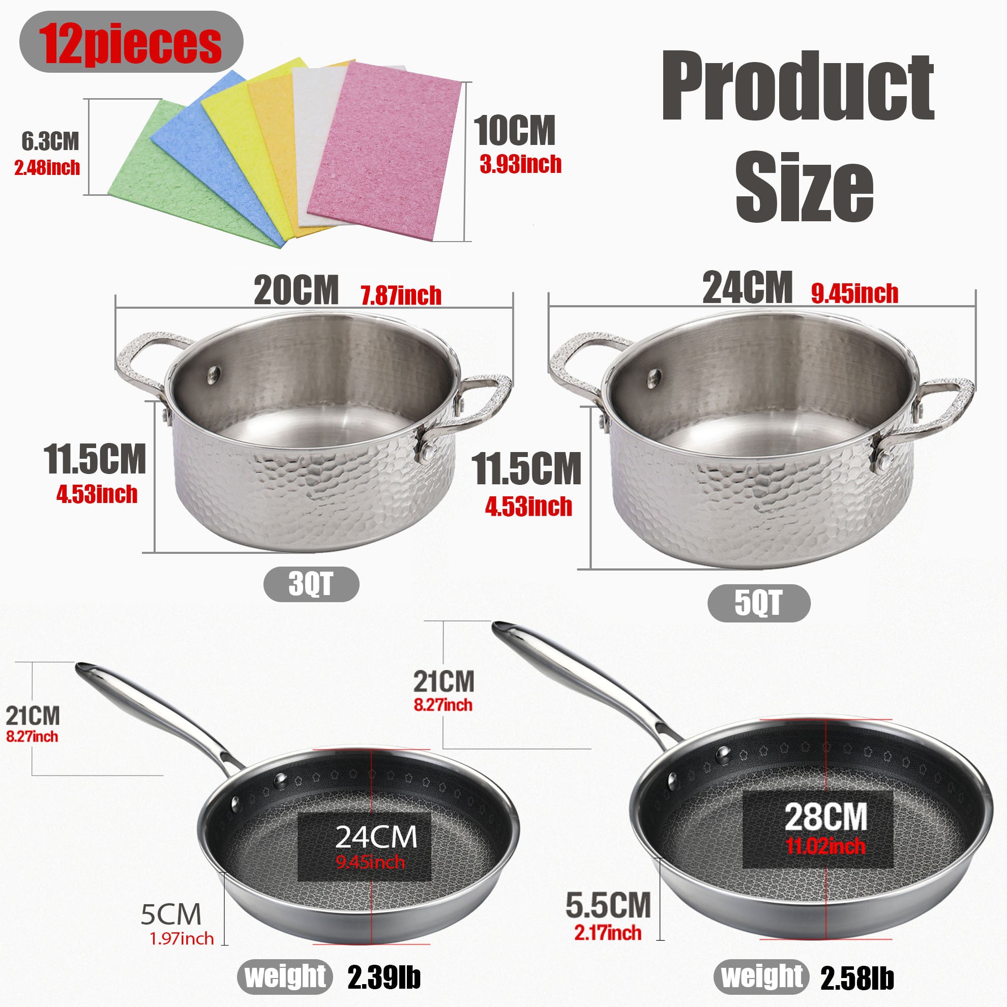Vivicreate Stainless Steel Cookware Set, 18-Piece Pots . Pans .Dishcloths Set, Kitchen Cookware Set with Stay-Cool Handle, Dishwasher Safe & Compatible with All Stovetops (Gas, Electric & Induction)