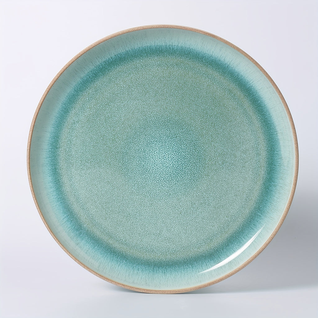 ALOFMO 12pcs Gradient Green Reactive Glaze Ceramic Dinnerware Set, Nordic Style Stoneware With Plates, Salad Plates, Bowls, Serves 4, Anti-Slip & Scratch-Resistant, Stackable For Space Saving, Microwave & Dishwasher Safe, Easy To Clean