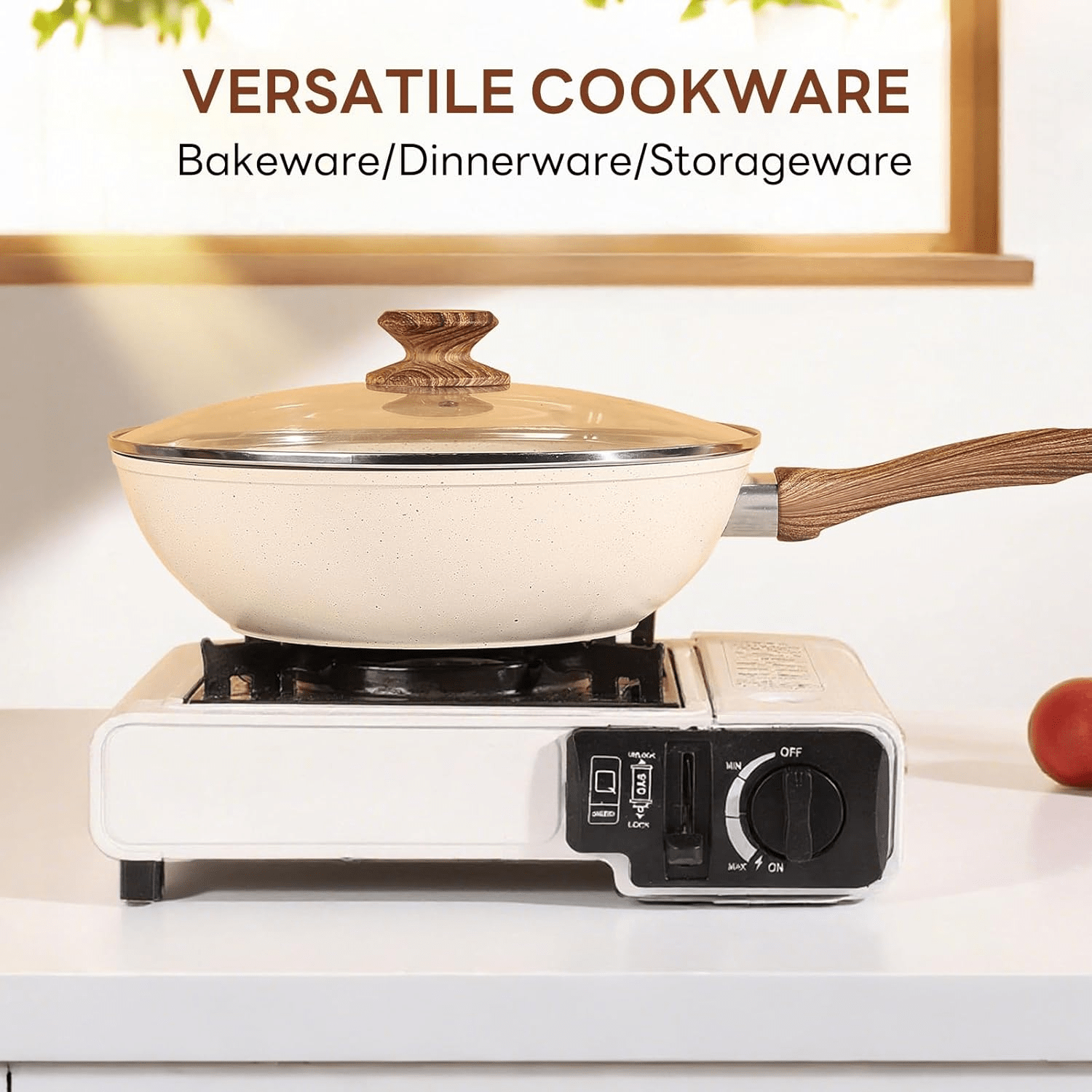 17-Piece Non-Stick Cookware Set with Heat-Resistant Handles and Dishwasher-Safe Lids Perfect for holiday gifting or kitchen use at home, black\u002Fwhite