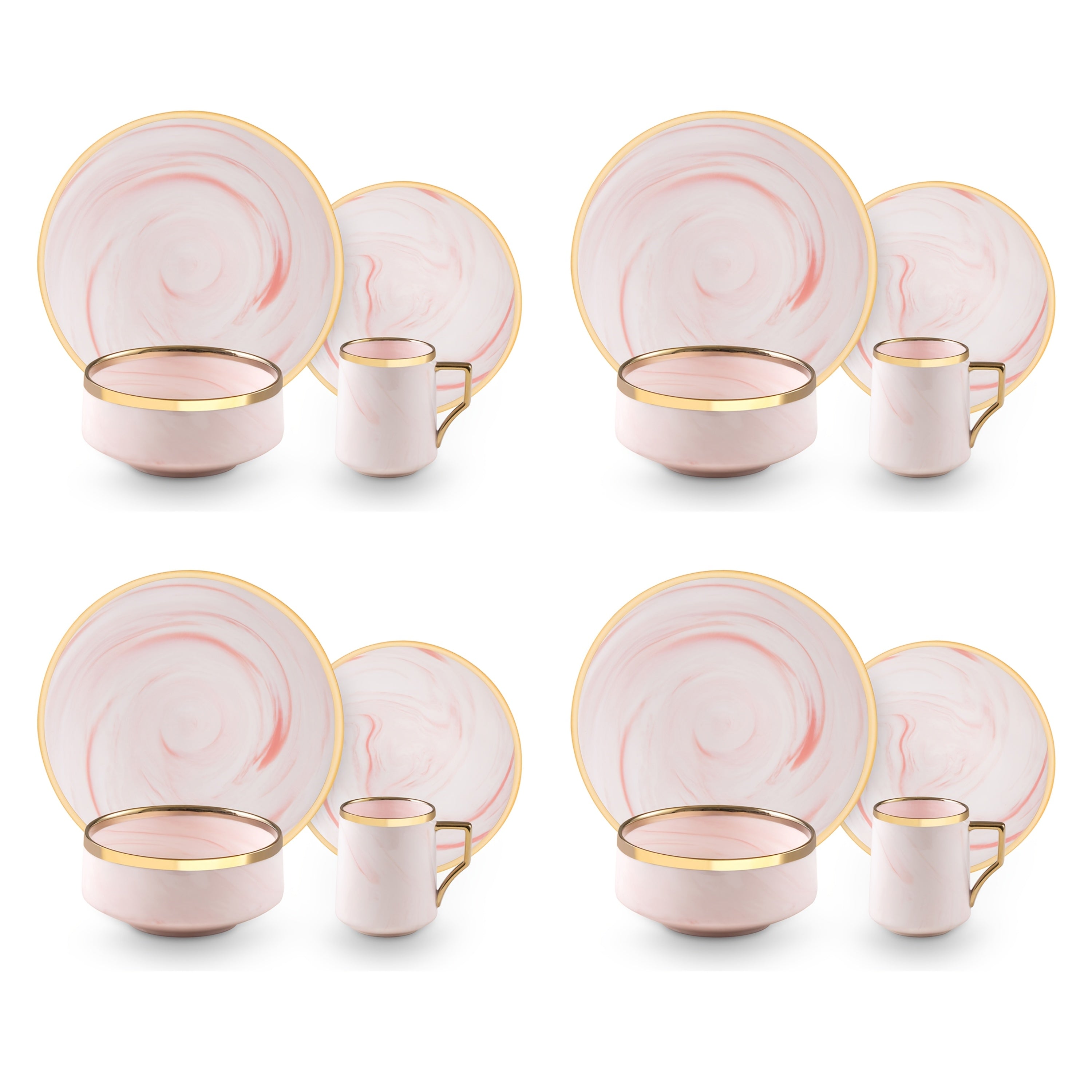 16pcs And 20pcs Plates And Bowls Sets, Fine China Artisan Marbled Dinner Set for 4, Dishwahser Safe, Scratch Resistant, with Golden Line